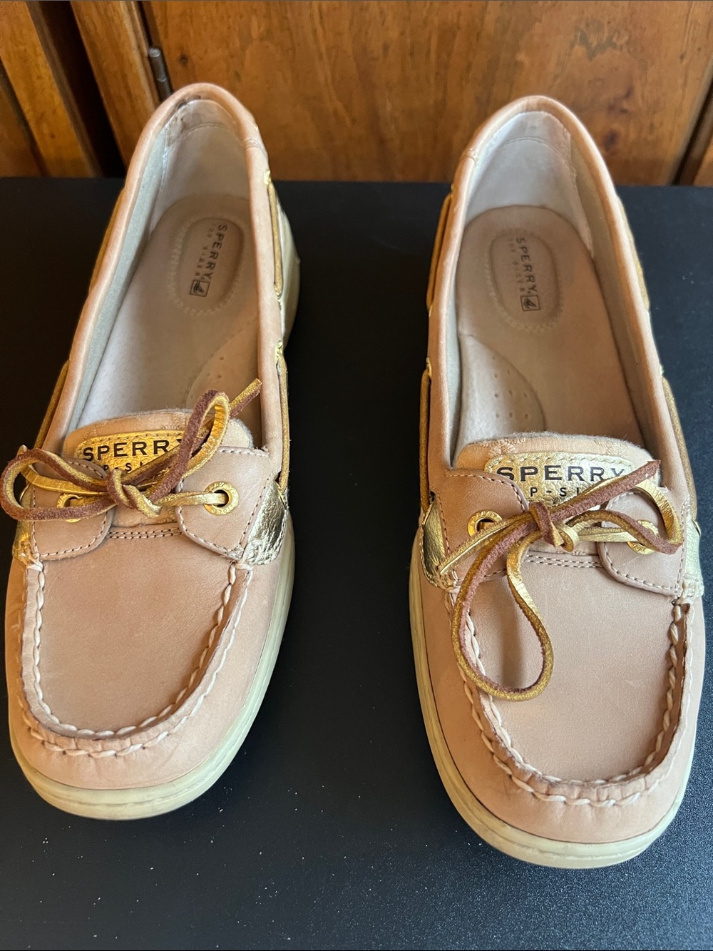 Sperry Women's Blush Pink Leather Boat Shoes with Gold Trim